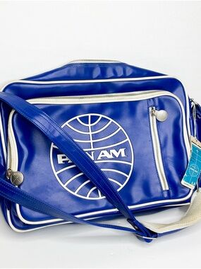 Pan Am Blue Logo Crossbody Bag White Trim Travel Style